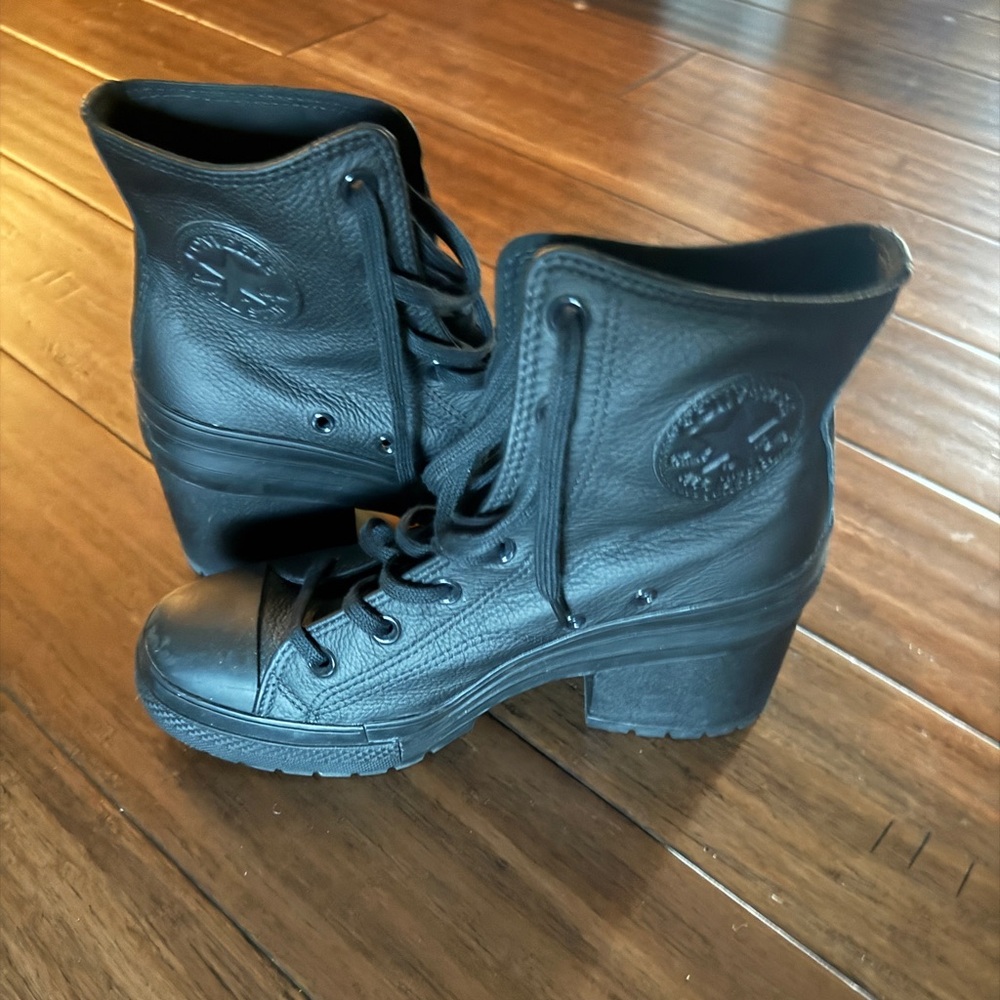 Black leather converse moto boot